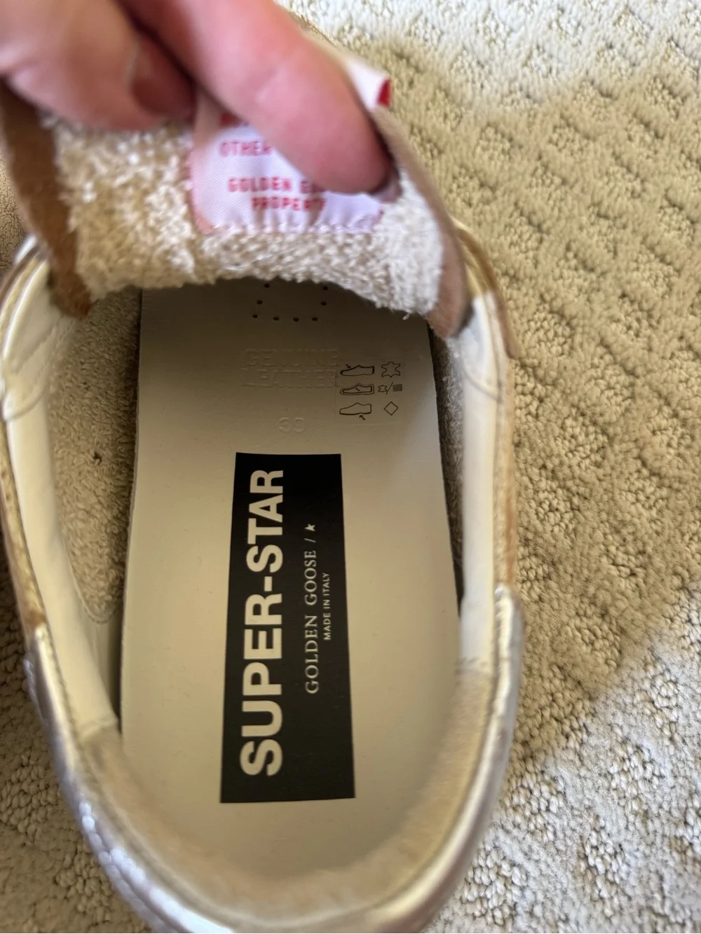Golden Goose Kids Cream Leather Sneakers with Blue Star Accents